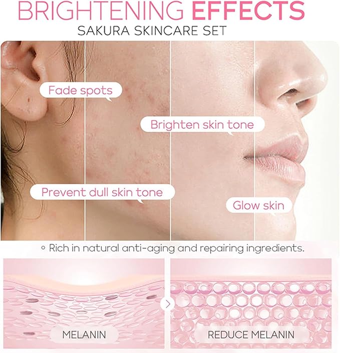 Skin Daily Skincare Set,Gentle Korean Skin Care Set,Skin Care Routine Kit for Women Gift Sets Includes Cleanser,Toner,Lotion,Serum,Eye Serum,Essence Cream Sakura Beauty Products (SetA)