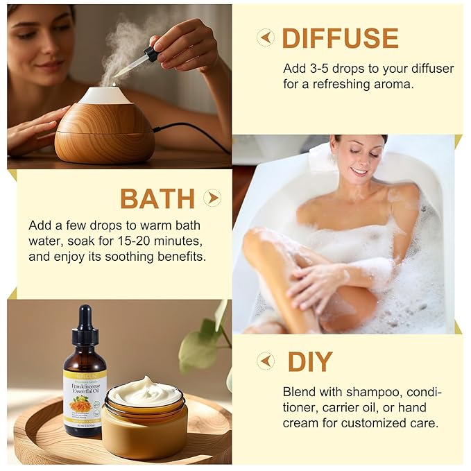 Frankincense Essential Oil, Frankincense Oil, Premium Grade Essential Oils for Face, Diffusers, Aromatherapy, Massage, Hair Care, Skin, Bath and Humidifiers, Pure and Natural - 60ml