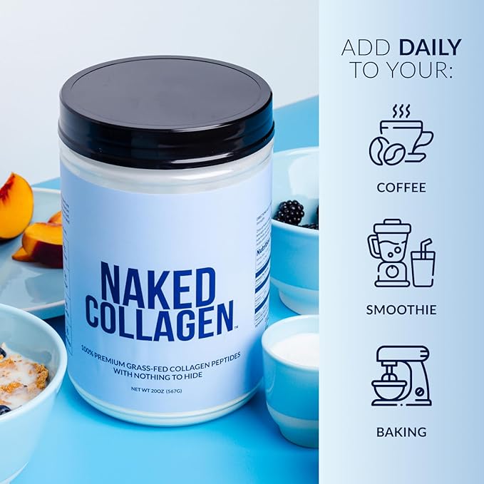 NAKED Vanilla Collagen Peptides Protein Powder, 60 Servings, Pasture-Raised, Grass-Fed Hydrolyzed Collagen Supplement, Paleo Friendly, Non-GMO, Keto, Gluten Free, 20oz