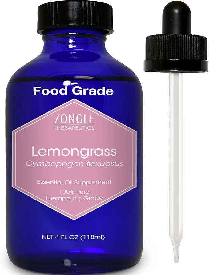 Lemongrass Essential Oil, Food Grade, Edible – 100% Pure, Lemongrass Oil,by Zongle Therapeutics, 4 OZ
