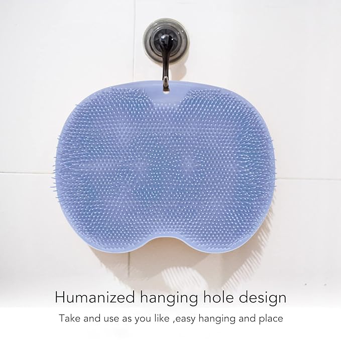 Silicone Foot & Body Scrubber with 75 Non Slip Suction Cups for Shower, Flat Shower Back Scrubber Wall Mounted Foot Scrubber for Shower Floor, Foot Massage Mat to Eliminate Dead Skin (Blue)