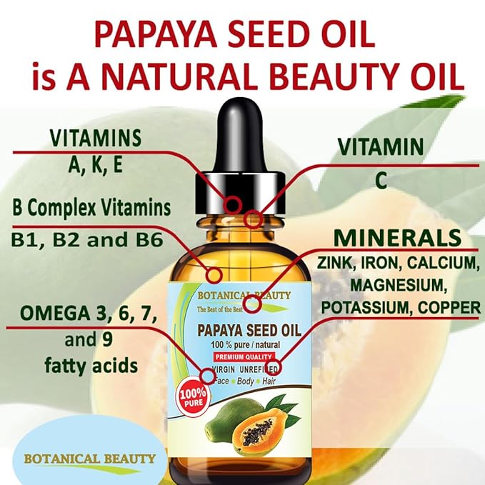 Botanical Beauty PAPAYA SEED OIL WILD GROWTH 100% Pure Natural Virgin Unrefined Undiluted Cold Pressed Carrier Oil for Face, Skin, Hair, Lip, Nails 1 Fl. oz. - 30 ml