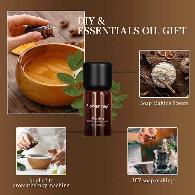 Geranium Essential Oil 0.34Oz - 100% Pure Natural MAX Undiluted Premium Therapeutic Grade Essential Oils for Diffuser/Skin Care/Massage/Hair/Toenails