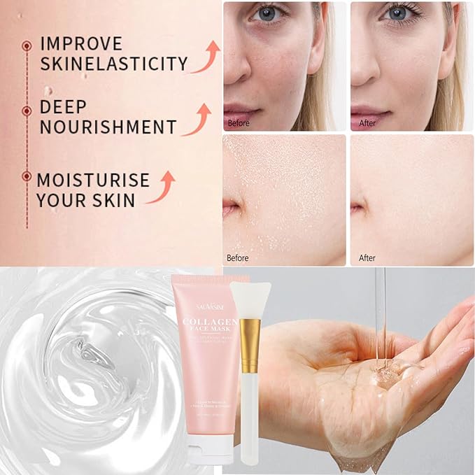 Collagen Overnight Wrapping Peel Off Face Mask - Deep Hydration Care, Reduce Sagging & Dullness, Hydrolyzed Collagen Glass Skin Peel Off Mask, Korean Skincare