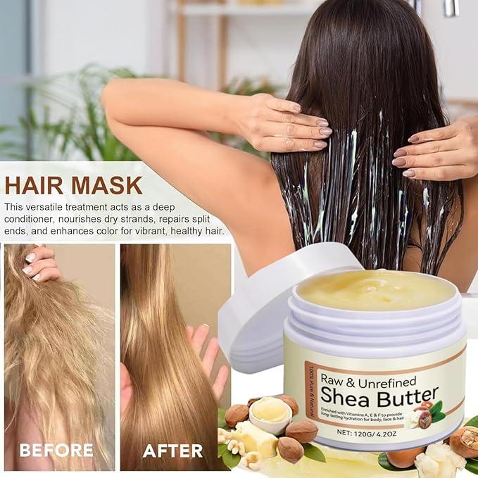 Pure Organic Shea Butter, Raw Body Butter Enriched with Vitamin A, Vitamin F, Deep Nourishing Body Hair and Face, Long-Lasting for Dry Skin, Hair Care, Natural Moisturizer