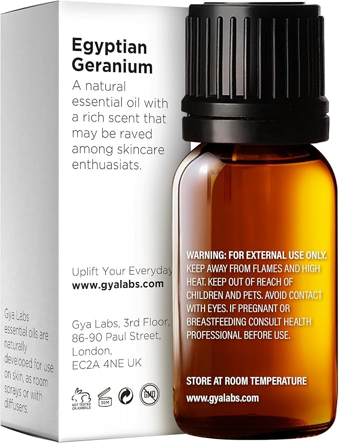 Gya Labs Egyptian Geranium Essential Oil for Diffuser - 0.34 Fl Oz - 100% Pure Natural Aromatherapy Geranium Oil for Skin, Hair Care, Massages & Candle Making Scent