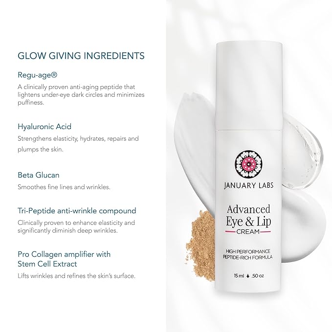 Advanced Eye and Lip Cream, High-Performance Eye Cream for Dark Circles and Puffiness, Nourishing Lip and Under Eye Cream for Wrinkles, Tri-Peptide Blend for Youthful Glowing Skin, 15mL