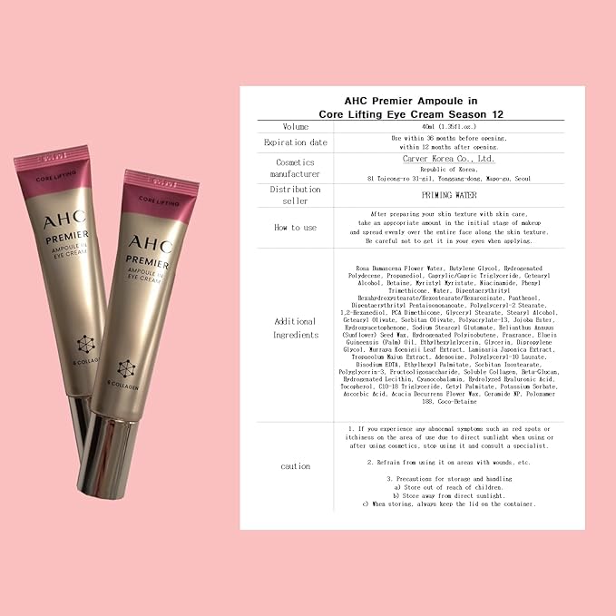 Deep Hydration & Brightening, Korean eye cream for AHC PREMIER AMPOULE IN EYE CREAM Season 12, (1.35 fl.oz. x 4ea)