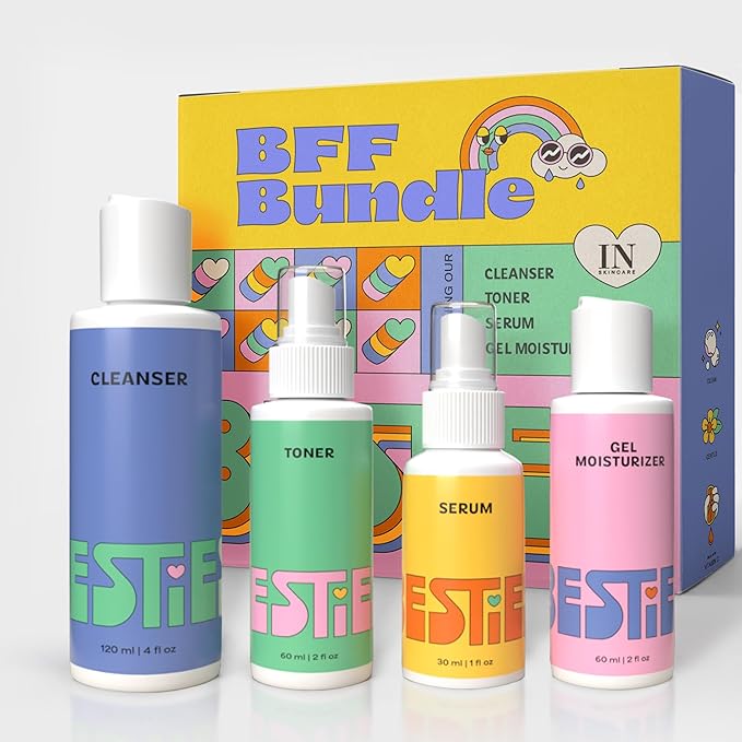 InstaNatural BESTIES BFF Four Step Teen Skincare Kit | Simple Skincare for Healthy Skin (Cleanser, Toner, Serum & Gel Moisturizer for All Skin Types) (BFF Four Step Kit, Fresh Citrus)