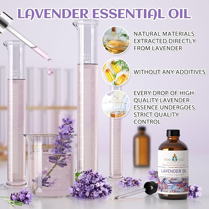 EVOKE OCCU Lavender Essential Oil for Sleeping Aid in The Bedroom, Relaxation in The Office Living Room & DIY Wool Dryer Balls - 4 Fl Oz