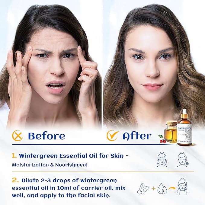 HIQILI Wintergreen Essential Oil,100% Pure Natural,for Diffuser-Inhalation Therapy - 3.38 Fl Oz