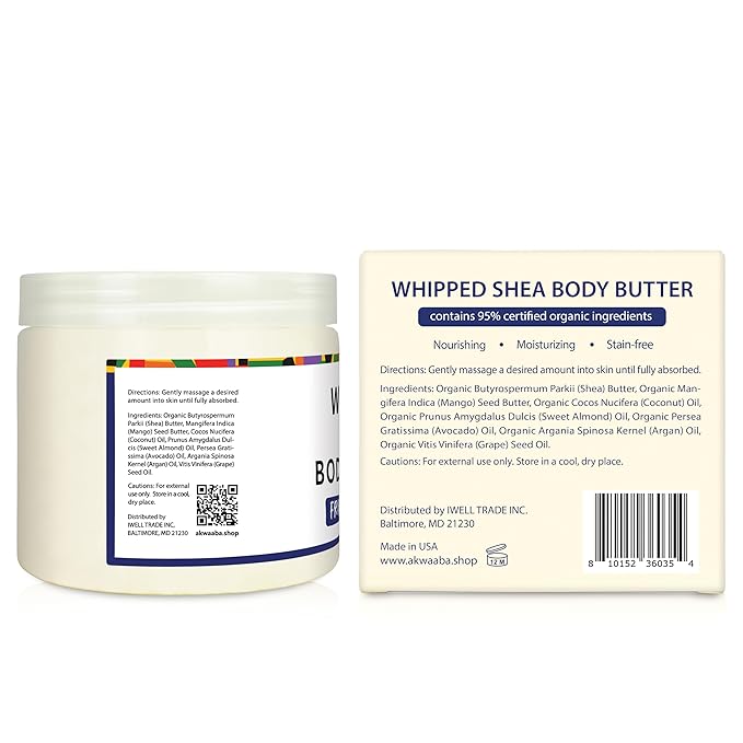 AKWAABA New Whipped Shea Body Butter (Fragrance-Free) - Moisturizes, Glows & Softens Skin | Natural Raw Shea Butter | For Dry Skin | 12 oz / 340 g