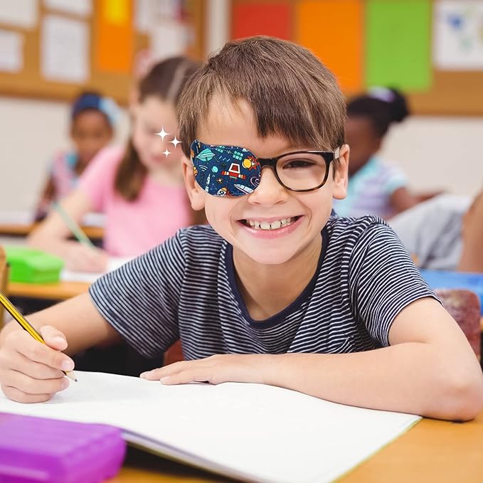 Newcotte 12 Pcs Eye Patch for Kids Toddler Reusable Adjustable Girls Boys Eyepatch for Glasses Left or Right Eye Patch, Assorted Patterns(Fresh)