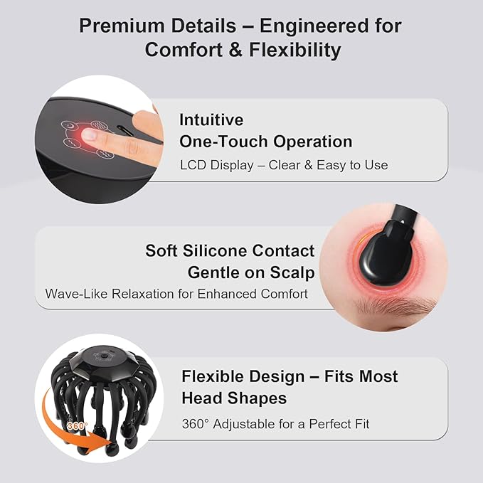 Head Massager Scalp Massage Tool – 360° Multi-Point Electric Hair Massager with 20 Nodes, 5 Modes, Rechargeable & Portable for Stress Relief, and Headache Relief