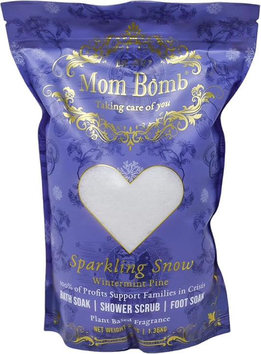Mom Bomb Sparkling Snow Bath Soaks: Indulge in 3 lbs of Serenity for Baths, Showers, and Foot Treatments