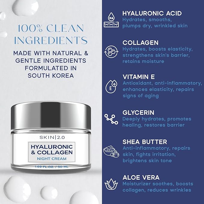 Korean Hyaluronic Acid & Collagen Face Moisturizer - Dermatologist Tested, Ultra Hydrating, Anti-Aging, Clean Beauty, Cruelty-Free Korean Skincare for All Skin Types - 1.69 Fl oz
