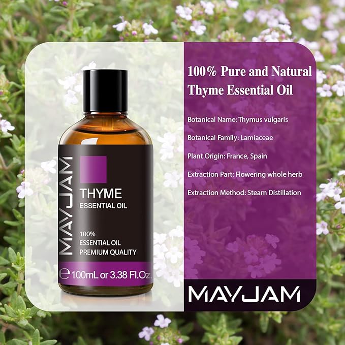 Thyme Essential Oil 3.38FL.OZ - Pure Essential Oils with Glass Dropper - Thyme Oil for Aromatherapy and Diffuser, MAYJAM Essential Oil Singles