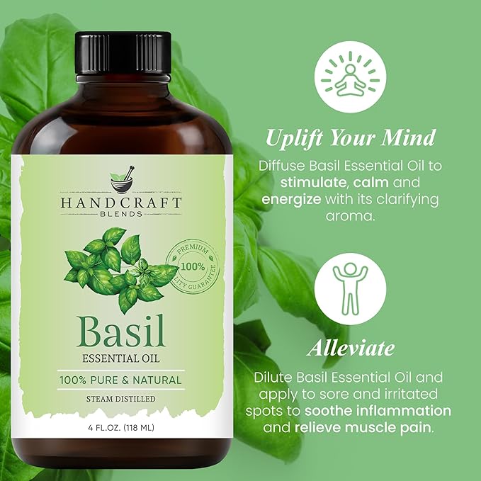 Handcraft Blends Basil Essential Oil - Huge 4 Fl Oz - 100% Pure and Natural - Premium Grade Essential Oil for Diffuser and Aromatherapy