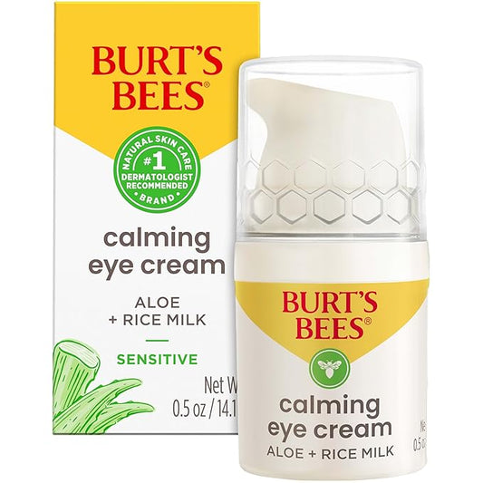 Burt's Bees Calming Eye Cream With Aloe and Rice Milk, Moisturizes Without Causing Redness or Irritation, 98.7 Percent Natural Origin Skin Care, 0.5 oz. Bottle