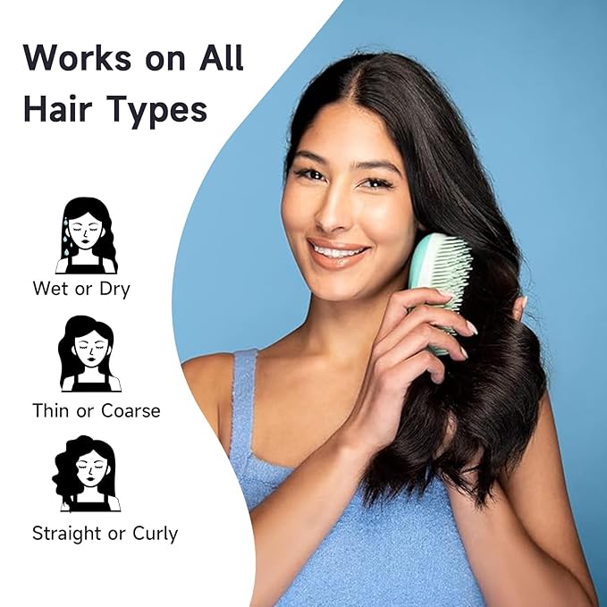 Hand Grip Brush, Gentle Detangling, Detangler Hair Brush for All Hair Types. For use on Wet or Dry Hair (Aqua)