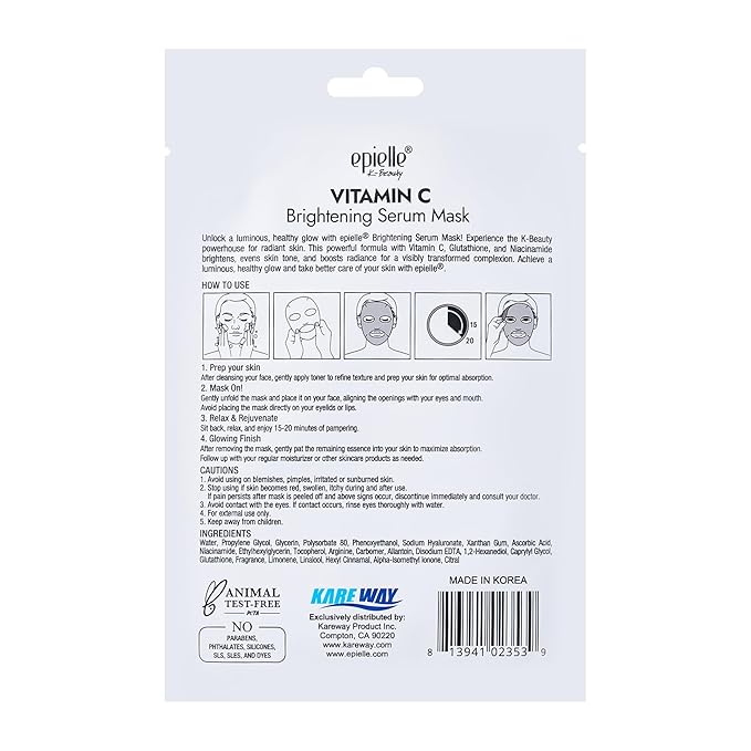 Epielle Vitamin C Serum Sheet Masks (5pk) | Korean Skincare | Facial Sheet Mask | Kbeauty, Mother's Day Gifts