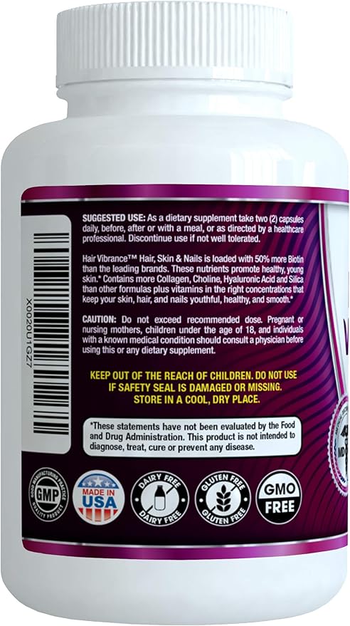 Hair Vibrance Hair Skin and Nails Vitamins - Doctor Formulated with 15000mcg Biotin for Hair Growth and 23 Hair Growth Vitamins for Longer Shiny Full Healthier Hair Skin Nails and Lashes (3 Pack)