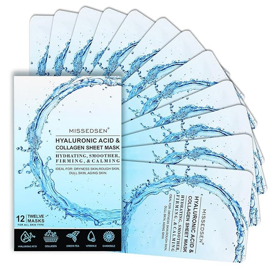 Collagen Face Mask Skincare For Women Hyaluronic Acid Moisturizing Firming Calming Hydrating Pore Treatment of Different Ages and Skin Types Urban Beauty Secret 12 PCS