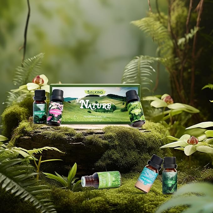 SALKING Nature Fragrance Oils, Premium Essential Oil for Diffuser, Scented Oil Gift Set for Soap Candle Making - Pine, Ocean Breeze, Rain, Fresh Cut Grass, Wildflowers, Mountain Air