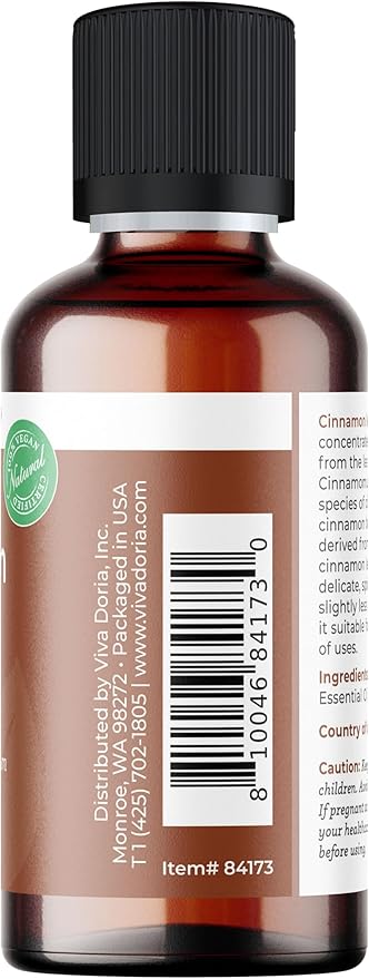 Viva Doria Cinnamon Leaf Essential Oil, 100% Pure, Natural Cinnamon Essential Oil, Undiluted, for Aromatherapy | Food Grade, 30 mL (1 Fluid Ounce)