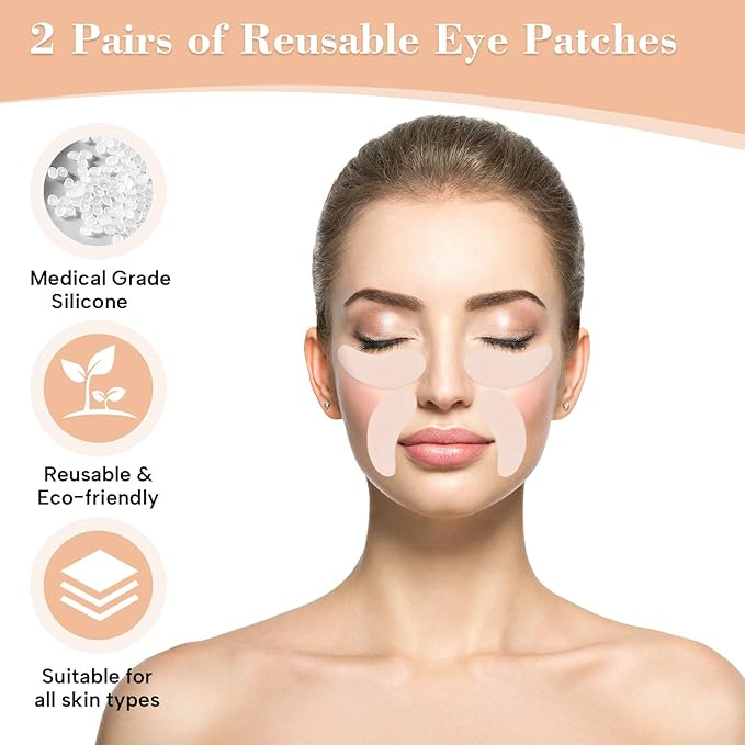 Under Eye Patches Silicone - 2 Pcs Reusable, eye Patches Plump Fine Lines & Wrinkles with Metal Eye Cream Applicator, Tin Case Christmas Gift