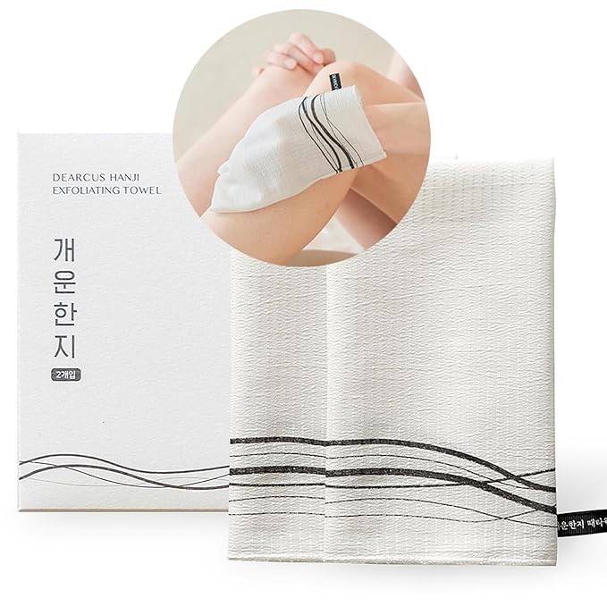 Korean Exfoliating Washcloth Towel 2Pcs, Hanji Bath Washcloths Mitt Scrub Body Washcloth Glove, Skin Irritation Free Korean Mulberry Bark, Reusable Soft and Gentle Scrubbing