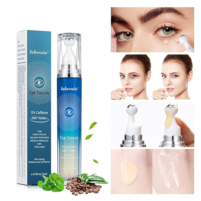 Eye Serum with Roller ball, 15 ML Eye Cream for Dark Circles and Puffiness, Anti-Aging Under Eye Roller Cream Reduce Wrinkles and fine lines
