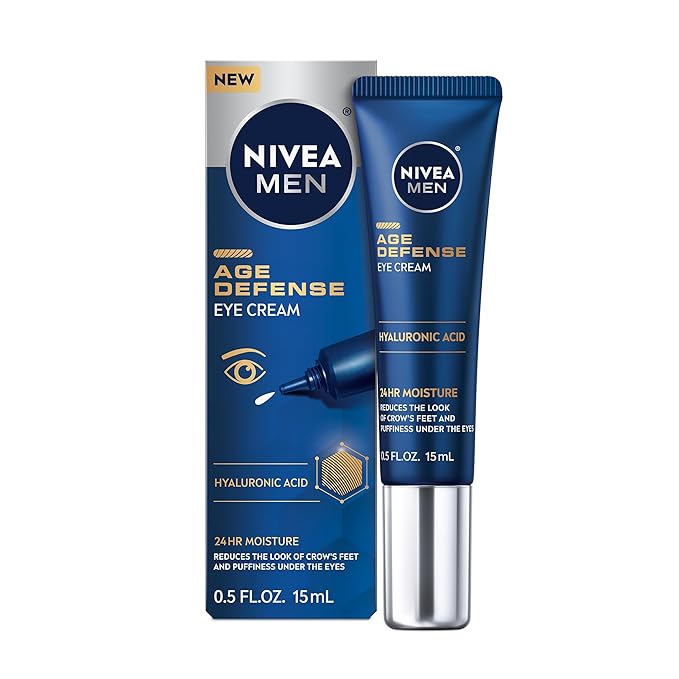 NIVEA Men Age Defense Eye Cream with Hyaluronic Acid, Skin Care Gifts for Dad, 24-Hour Hydrating Under Eye Cream for Men Helps Reduce Look of Crow's Feet, Fine Lines and Dark Circles, 0.5 Fl Oz Tube