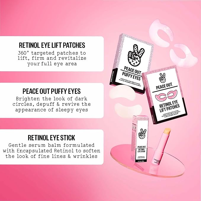 PEACE OUT Retinol Eye Lift Patches to Lift, Firm and Revitalize Tired Eyes, 360° Coverage Targets Fine Lines & Wrinkles, 5 Pack