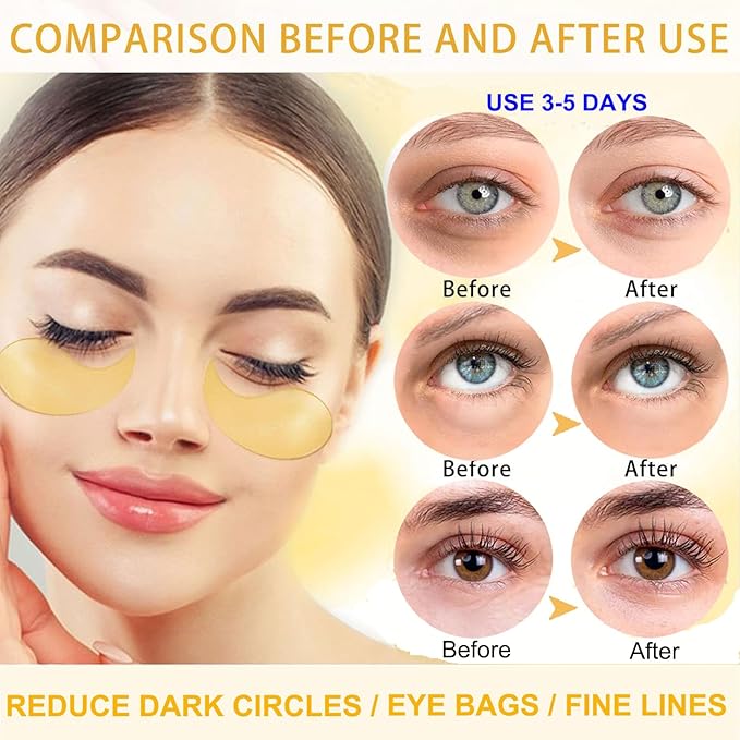 Under Eye Patches, Eye Mask, Eye Patches for Puffy Eyes and Dark Circles Reduce Eye Bags Fine Lines Smooth Wrinkle, Anti-Aging,Hydrating, 24K Gold Eye Skin care Pads with Collagen (60PCS)