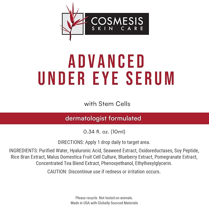 Advanced Under Eye Serum with Stem Cells - Reduce Wrinkles, Moisturize & Nourish - Pomegranate, Blueberry & Seaweed Extracts - 1/3 oz