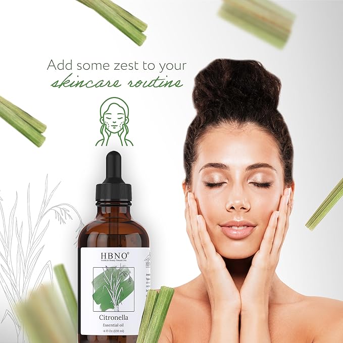 HBNO California Bottled Citronella Essential Oil 4 fl oz (120ml) - Natural Citronella Oil - Perfect for Cleaning, Aromatherapy, DIY, Soap & Diffuser - Citronella Oil Essential