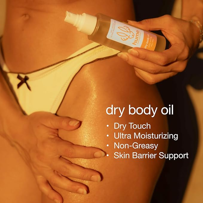 HUME SUPERNATURAL Dry Body Oil Spray - Ultra Hydrating Oil for Dry Skin, Light and Nourishing Body Oils for Women and Men, Long-Lasting Moisture (Amber Woods 1-Pack)