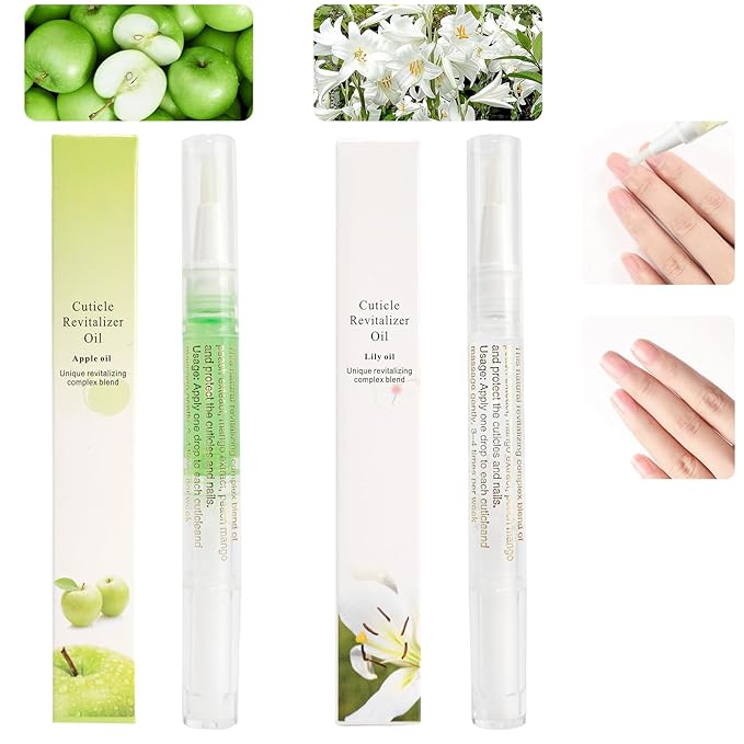 Meschett 2PCS Cuticle Oil Pens for Nail Care,Cuticle Revitalizer Oil Pen with Soft Brush,Cuticle Oil to Prevent Nail Cracking and Dry (Lily & Apple Flavor)
