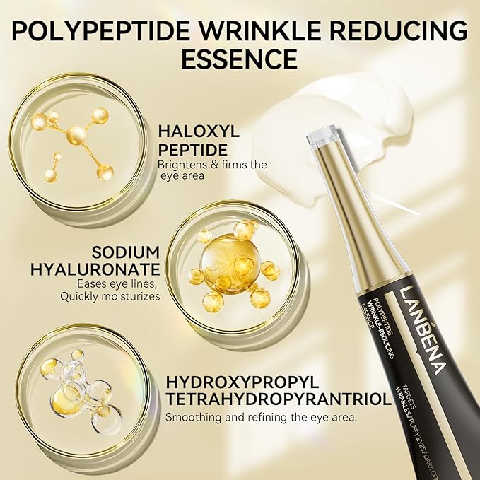 LANBENA Full-Around 24K Gold Eye Patches, Rapid Reduction Eye Essence, Visibly Reduces Under EyeBags, PuffyEyes, Wrinkles, Dark Circles, Fine Lines, EyeSkin Care Treatment Set (6 Pairs, 0.27 FL.OZ)