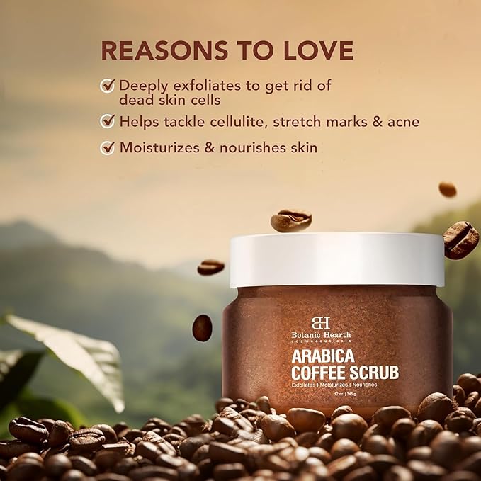 Botanic Hearth Arabica Coffee Body Scrub Exfoliating Body Scrub act as Body Exfoliator & helps with Moisturizing Skin, Acne, Cellulite, Dead Skin Scars, Wrinkles 12 oz