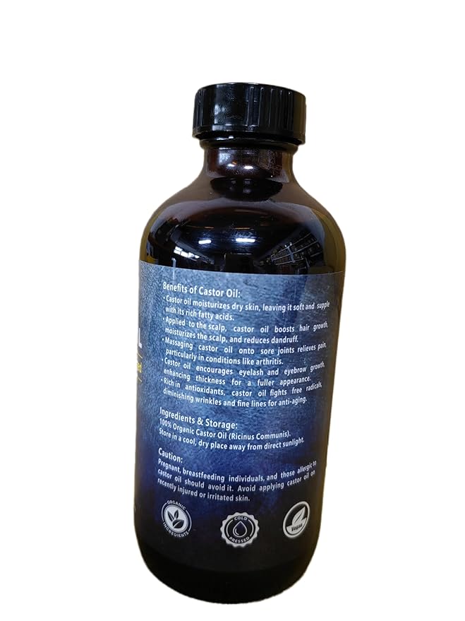 Organic Castor Oil for Face Roll On，Rollerball Castor Oil, Deep Hydration for Skin Care and Hair, Castor Oil Organic Cold Pressed Unrefined Glass Bottle 8oz with 2 Roller