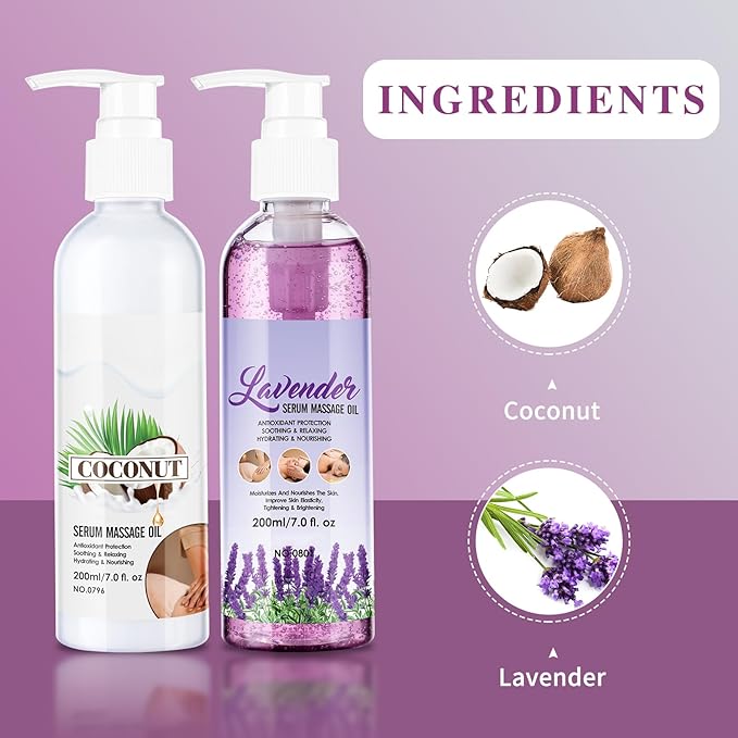 Body Massage Oil Serum, Joint Massage Oil Serum, Lavender & Coconut Massage Gel Refreshing Non-Greasy Moisturizing Body Oil Serum for Men & Women 7 fl.oz X 2