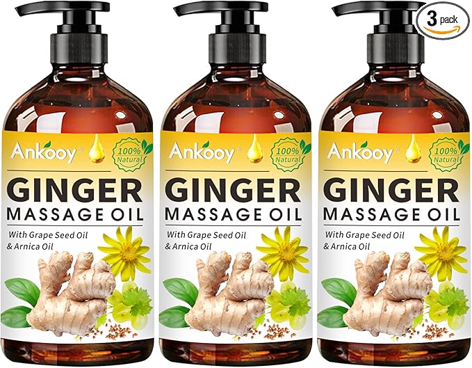 3 Pack Ginger Massage Oil with Arnica Oil,Vitamin E Oil and Grape Seed Oil,Ginger Oil for Lymphatic Drainage,100% Natural Ginger Essential Oil for Warming and Relaxing
