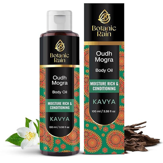 Ayurveda Body Oil With Oudh & Mogra, Organic Body Oil After Shower, Moisturizing & Hydrating Natural Body Oils For Women And Men, 3.38 Fl Oz