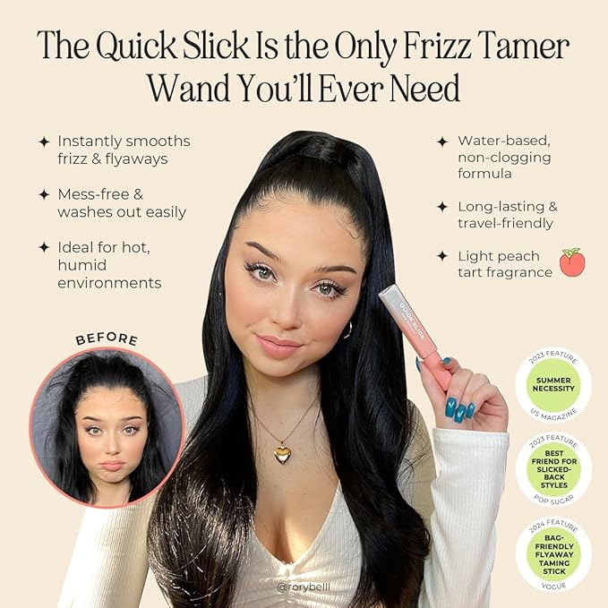 INH Hair Mascara for Flyaways | Quick Slick Hair Finishing Stick for Flyaways, Frizz Control, & Slick Back Look | Non Greasy & Non Comedogenic Smoothing Serum & Frizz Tamer Wand | Peach Tart, 18ml