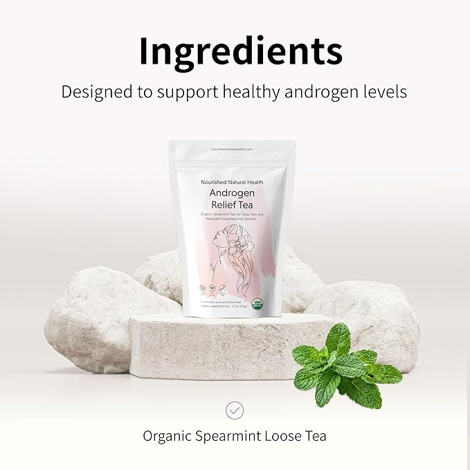 Nourished Androgen Relief Spearmint Tea - Organic Herbal Spearmint Tea for Clear Skin and Reduced Unwanted Facial Hair Growth - 60 Servings