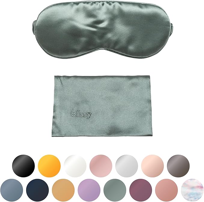 Blissy Silk Sleep Mask - Silk Eye Sleeping Mask for Women & Men for Total Blackout - 100% Pure Mulberry Silk, 22 Momme 6a Fibers - Blindfold Silk Sleep Mask Side Sleeper Eye Cover (Matcha)