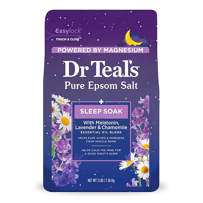 Dr Teal's Pure Epsom Salt Soak, Sleep Blend with Melatonin, Lavender & Chamomile Essential Oils, 3 lbs