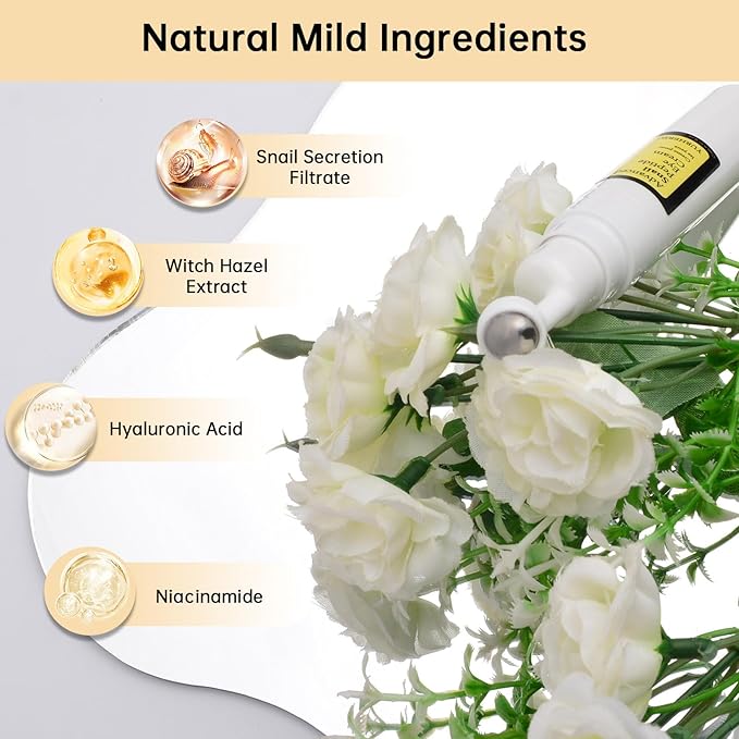 Snail Peptide Eye Cream For Moisturizing, 17 ML Snail Mucin Under Eye Cream With Niacinamide, Hyaluronic Acid For Dark Circles, Puffiness and Fine Lines.